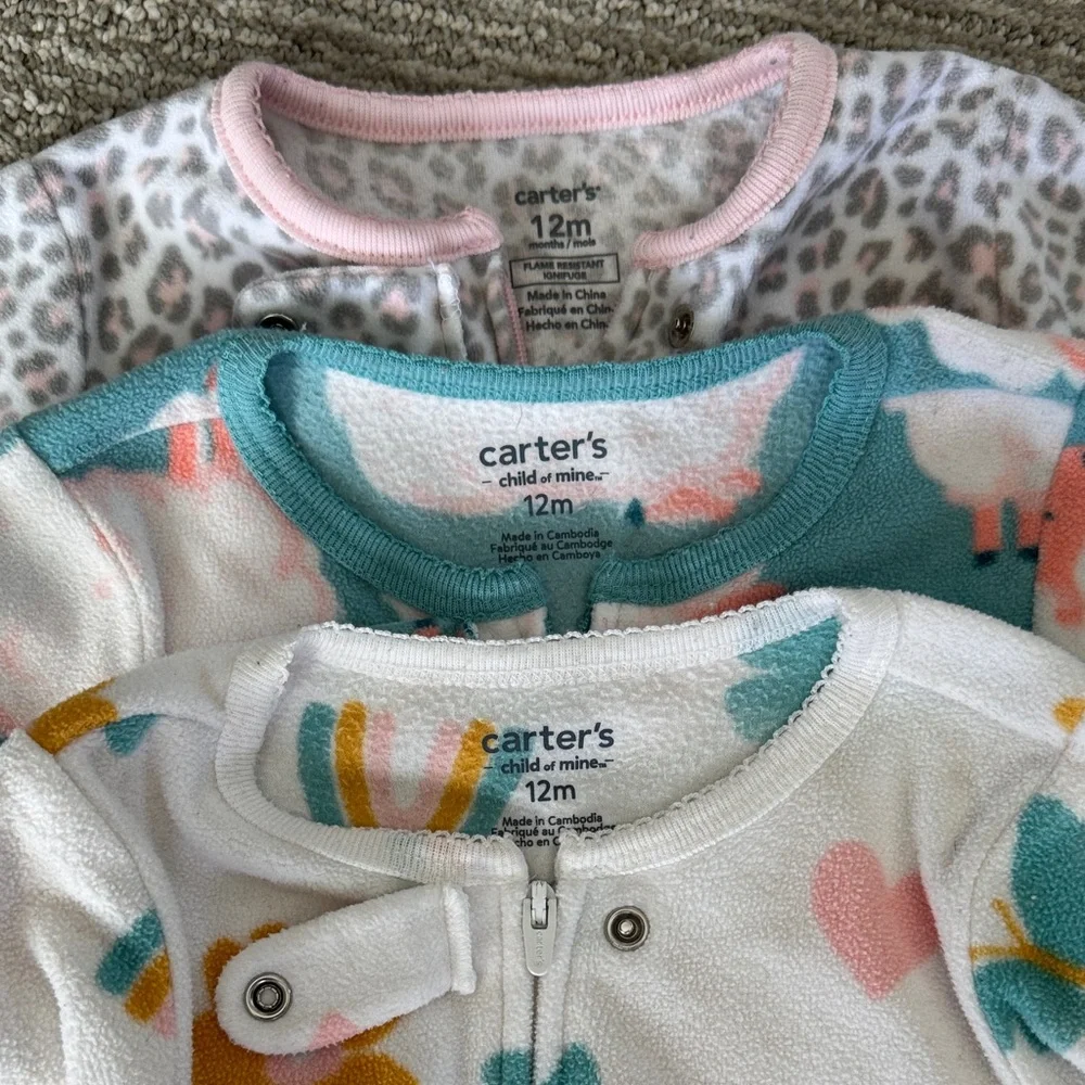 Carter's 12M Fleece Zip Footie Pajama Bundle Set